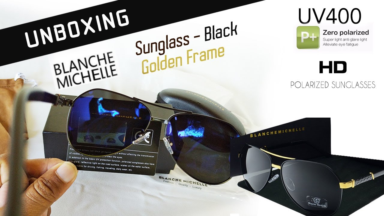 Blanche Michelle Black lens Gold frame UV400 sunglass unboxing