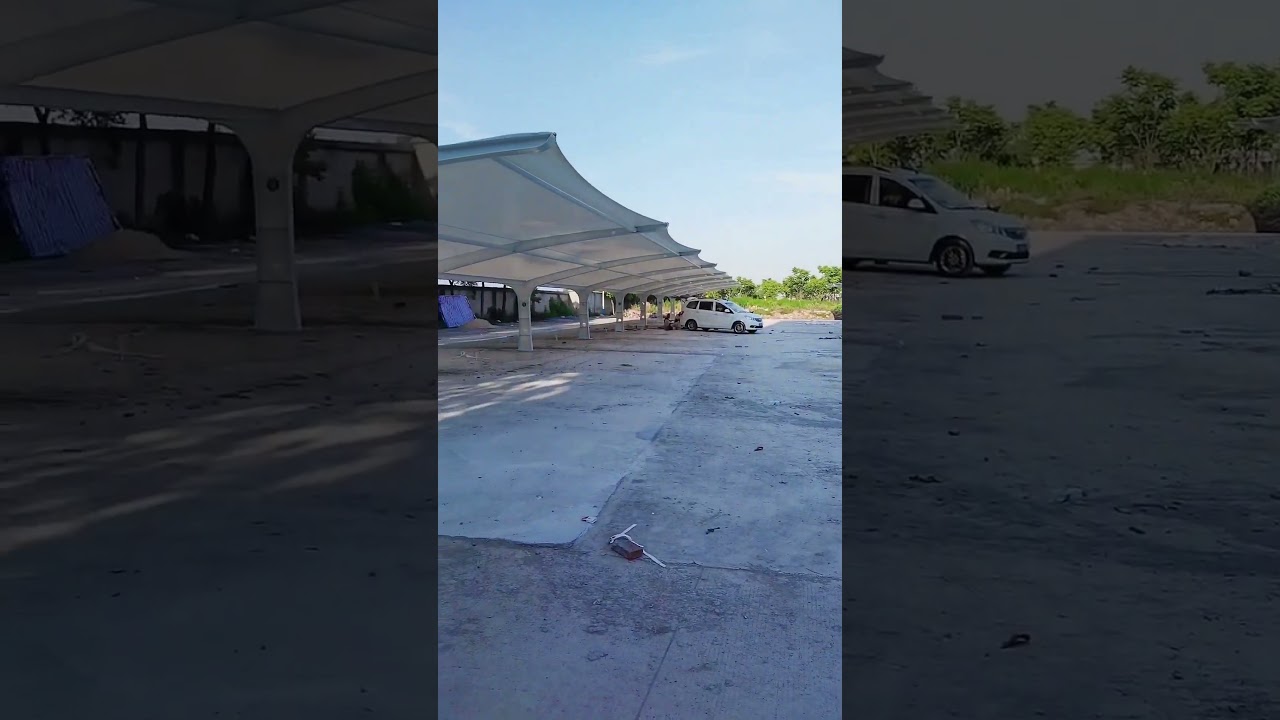 More than 120km/h windload 100 cars PVDF tensile fabric parking shade tent 