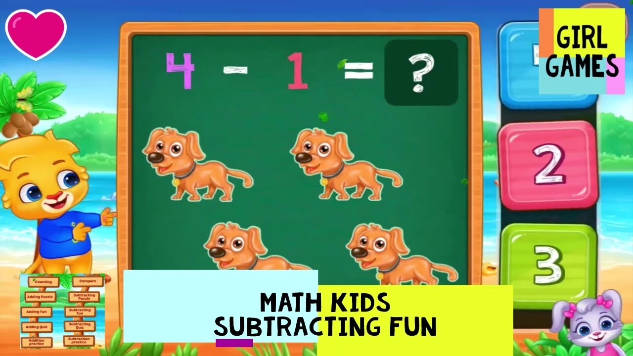 Math Kids Subtracting Fun Game Numbers 1 to 10 - Subtraction for Kindergarten, Grade 1 - Math Games
