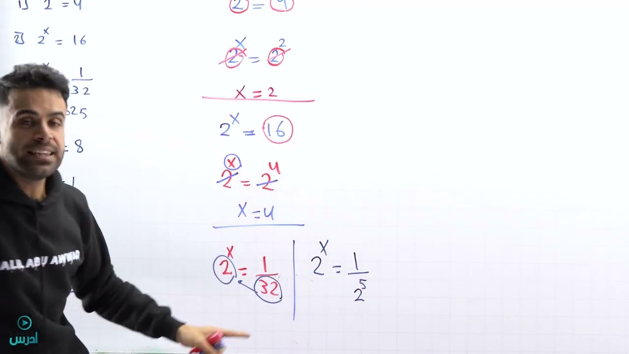 المعادلات الاسية والوغرتيمية الجزء الاول(الدرس الخامس) - (توجيهي ادبي) - الأستاذ منذر أبوعواد