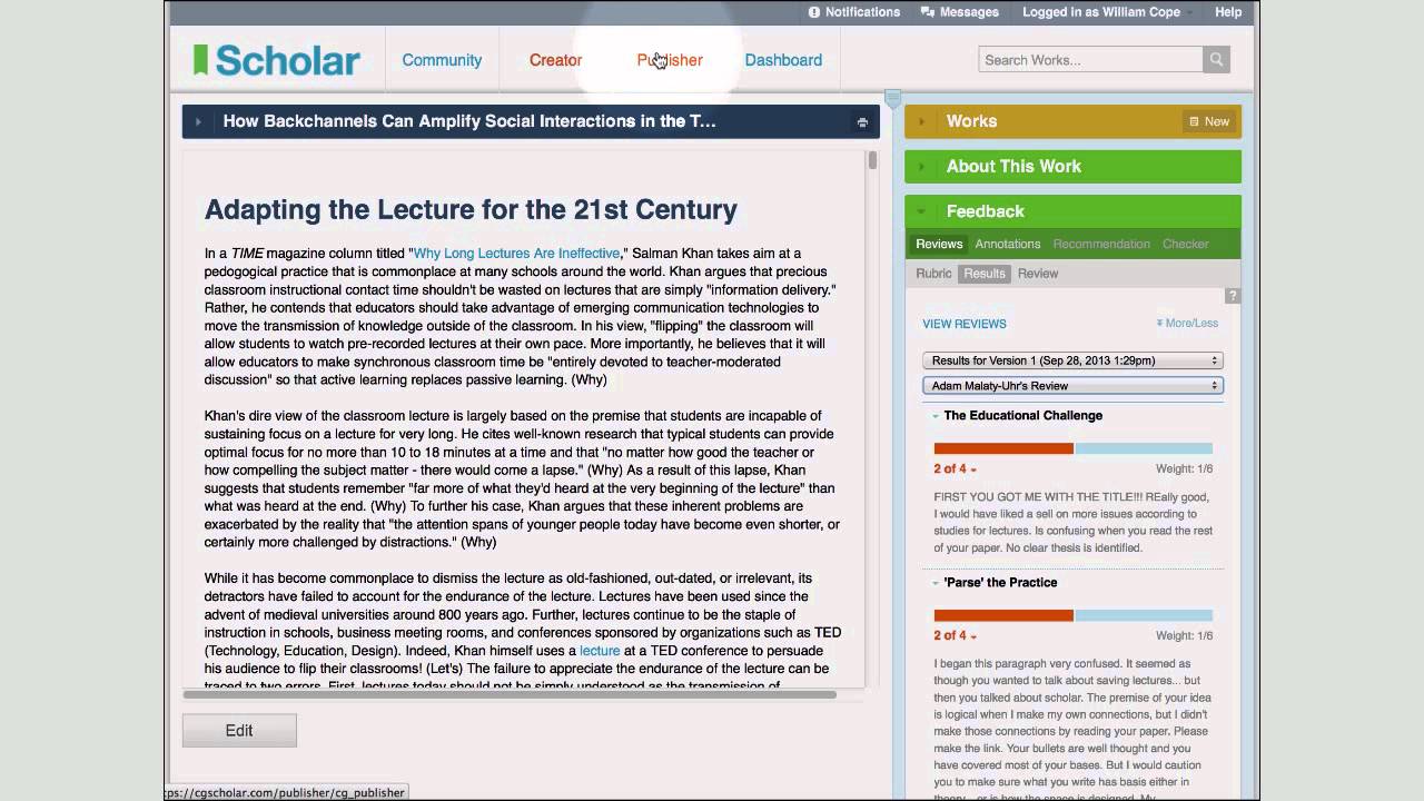 Collaborative Knowledge Work in Scholar