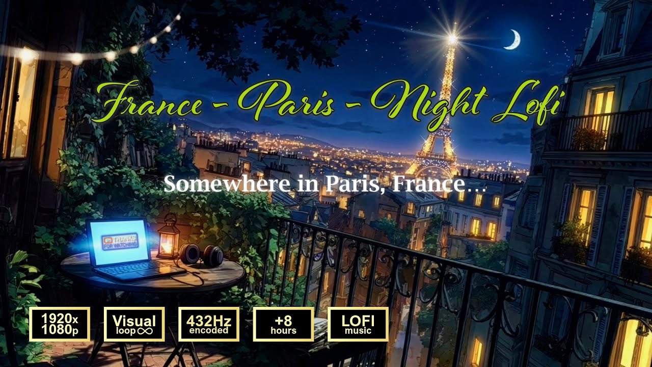 France-Paris Night Jazz LoFi (432Hz) 🌙✨ | 8 Hours | Calm, Cozy, Sleep & Relaxation