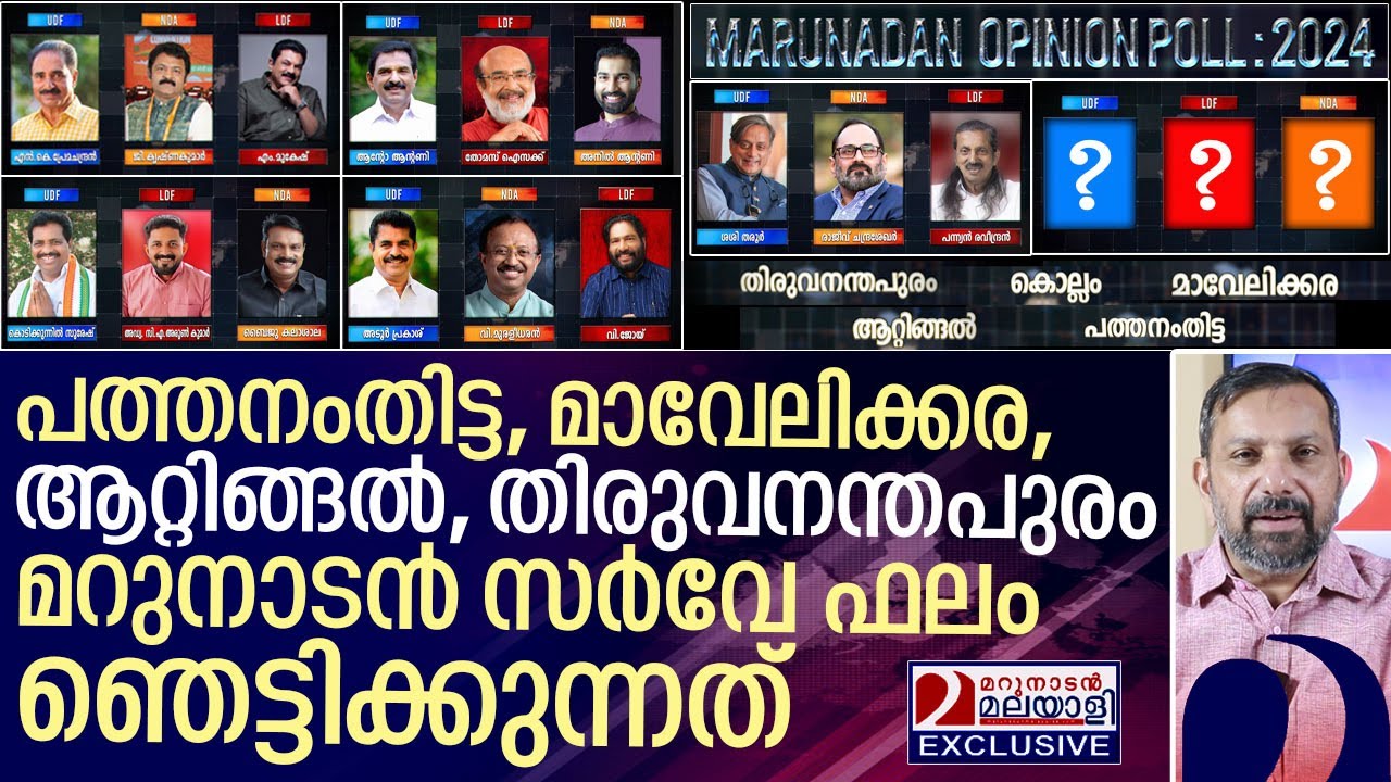 മറുനാടൻ സർവ്വേ:പത്തനംതിട്ട, മാവേലിക്കര,ആറ്റിങ്ങൽ, തിരുവനന്തപുരം I Marunadan Opinion poll 2024 Part-4