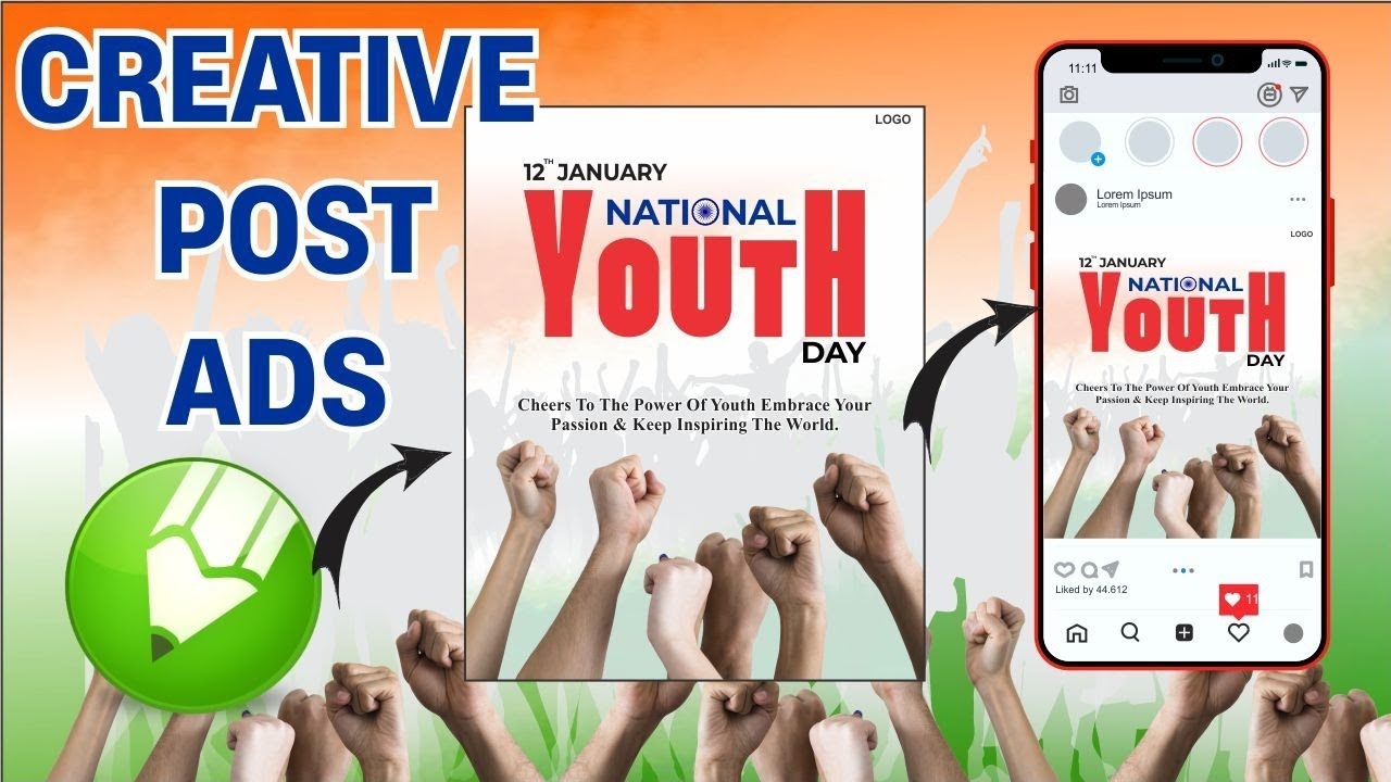 National Youth Day Creative Post Design  | CorelDRAW Poster Design Hindi