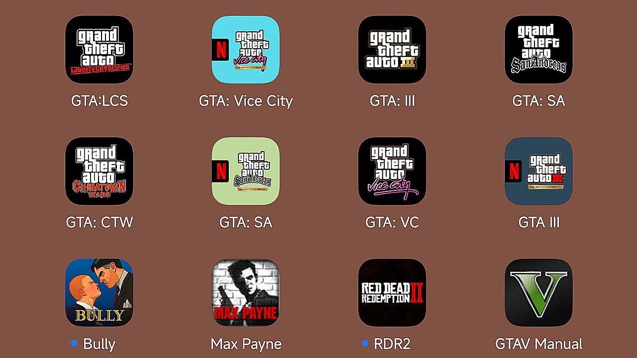 GTA Liberty City Stories,GTA Vice City,Grand Theft Auto 3 Mobile,GTA San Andreas,GTA Chinatown Wars