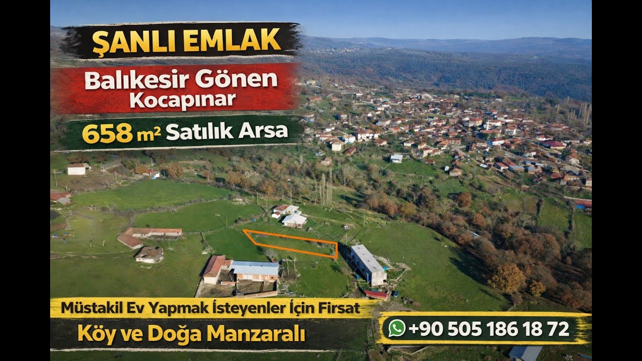 Balıkesir Gönen Kocapınar’da Satılık 658 m² Arsa | Köy İçi, Manzaralı, Yatırımlık Arsa 1.650.000 TL