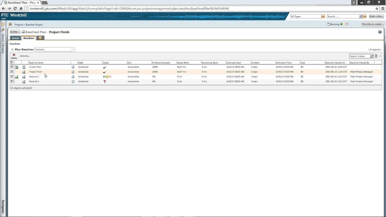 Windchill Project Link Baselining