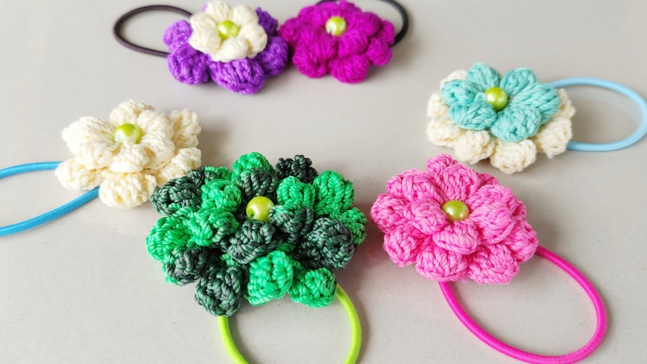 How to crochet puff flower hair tie