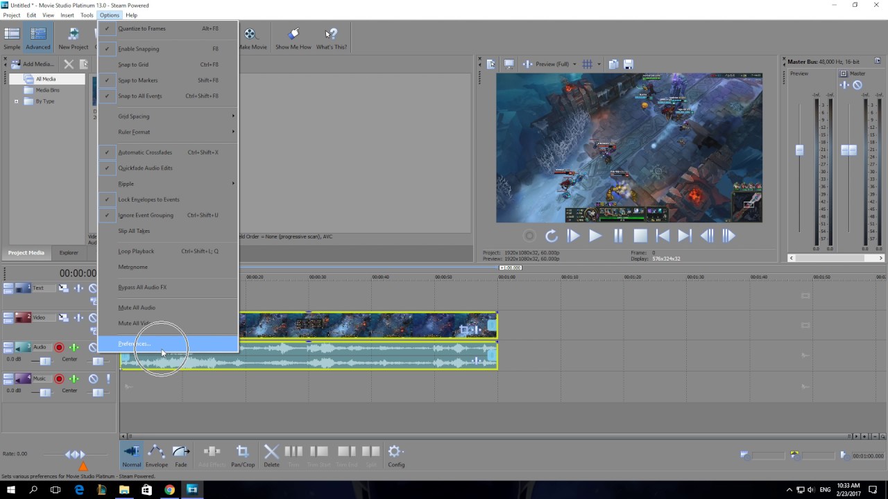 How To Disable Allow Ctrl Drag Cursor stryle scrub over Events In Vegas Movie Studio Platinum