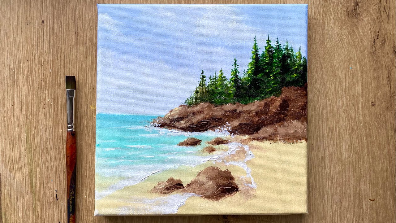Acrylic Painting Tutorial | How to paint a beach with waves | Painting for Beginnera