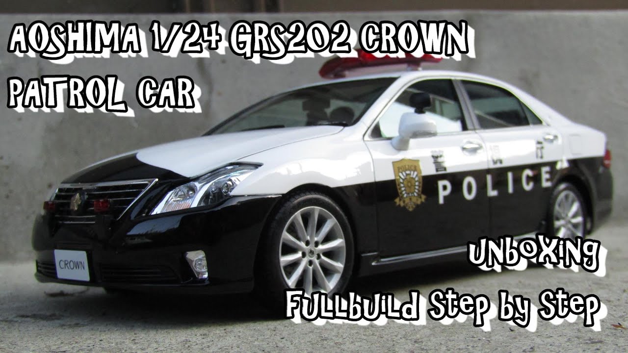 Scale Car Plastic Model AOSHIMA 1/24 GRS202 CROWN PATROL CAR unboxing fullbuild step by step