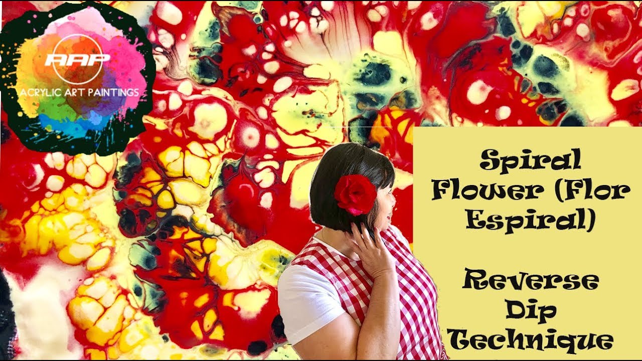 Reverse Spiral Flower Dip Acrylic Pouring Fluid Art Painting Technique (233)