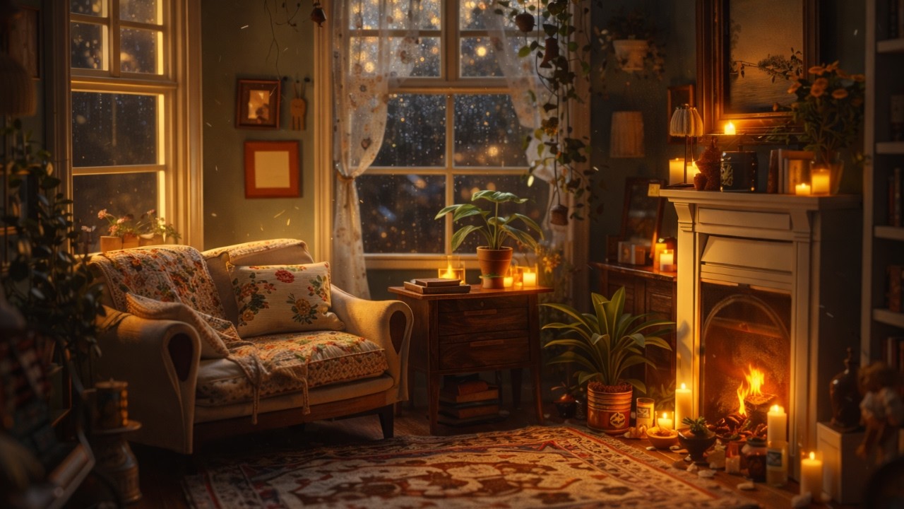 Soft Jazz — Candlelit Fireplace Living Room for Slow Evenings & Deep Comfort ✨