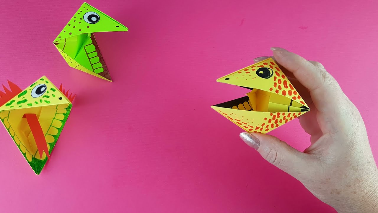 Игрушка кусака из бумаги / Оригами динозавр /  Динозаврик из бумаги