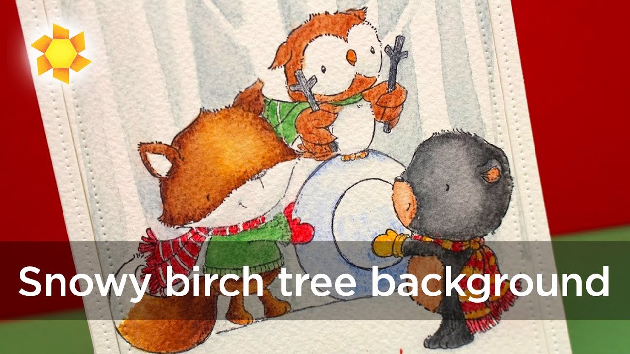 Snowy birch tree background - Museum Aquarelle Watercolor Pencils