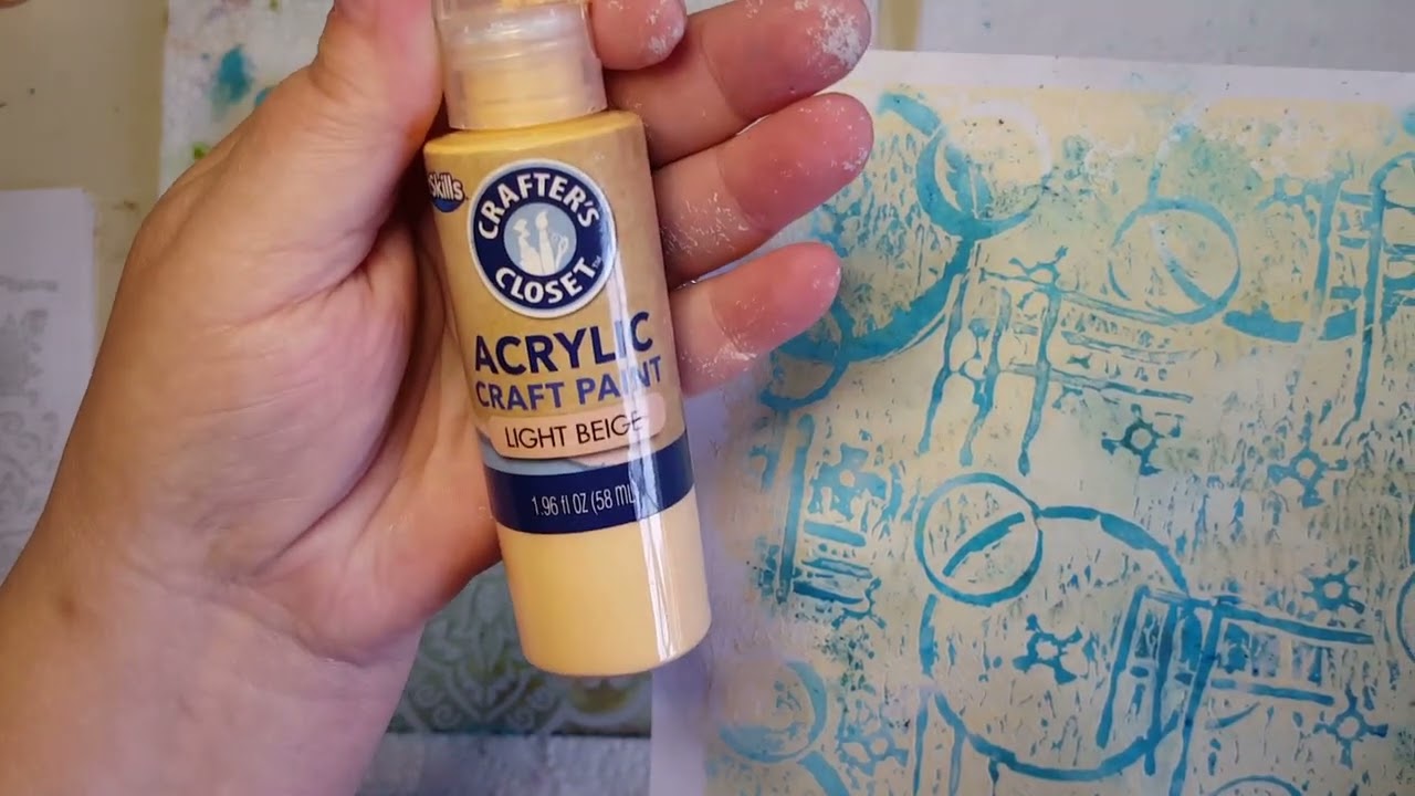 Chalk paint and a stencil on a gelli plate w/ bonus page using a Lindy's Magical Shaker