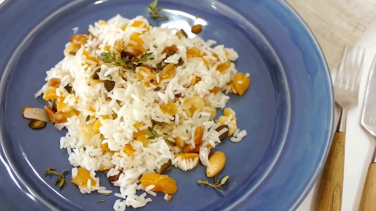 Arroz com frutos secos, alperces e tomilho - Arroz Saludães Agulha