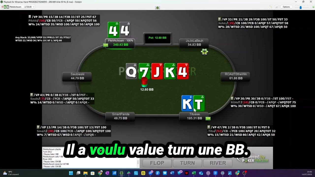 J’ai limpé 44 sur un Space KO à 1 €, et j’ai pris 12 BB… sans jamais relancer avant la river.