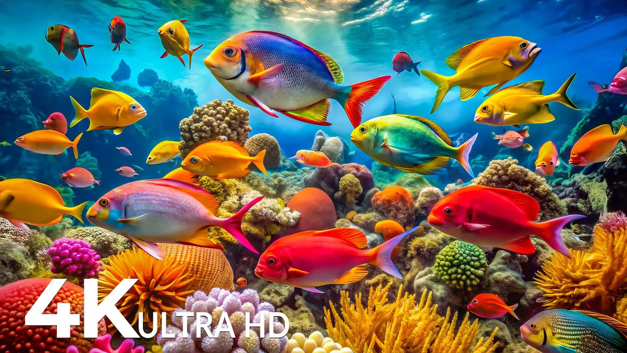 AQUARIUM 4K (ULTRA HD) - Beautiful Fish Swimming & Colorful Sea Life Video 🐠 Deep Sleep Music #5