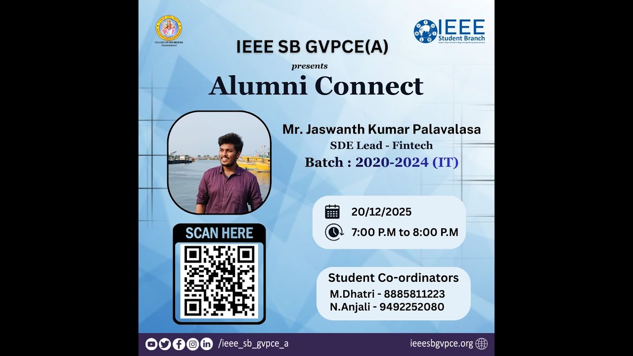 IEEE SB GVPCE(A) ALUMNI CONNECT with Mr. Jawanth Kumar Palavalasa