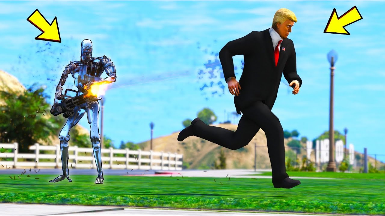 President ATTACKED by a Robot... Can we survive?! (GTA 5 Mods Gameplay)