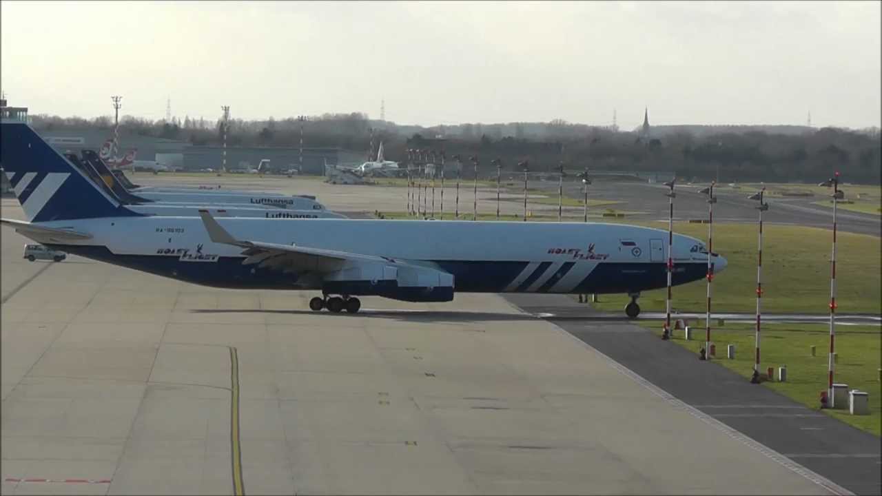 Polet Ilyushin IL 96-400 T Takeoff Düsseldorf Airport HD
