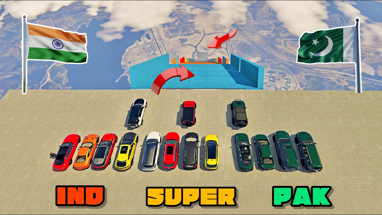 Crazy Gap Down Ramp From Sky Challenge | Pakistan Vs Indian Vs Super Cars | GTA 5 Gameplay