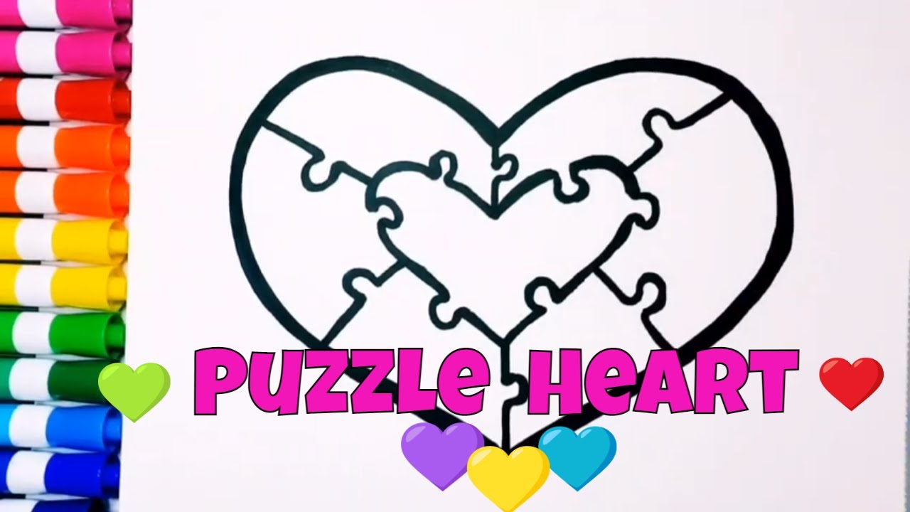 Draw and Color a Puzzle Colorful  Heart for Beginners.