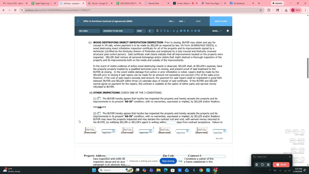 Filling out the Offer To Purchase Contract