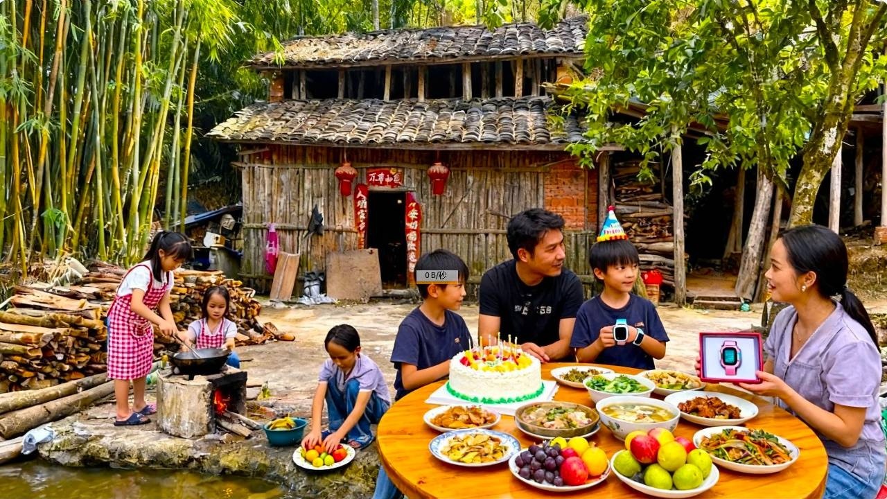 【一家七口隐居深山】老二今天过生日，妈码给他送了一个心心念念的儿童手表，老二又惊喜又开心#农村生活#vlog