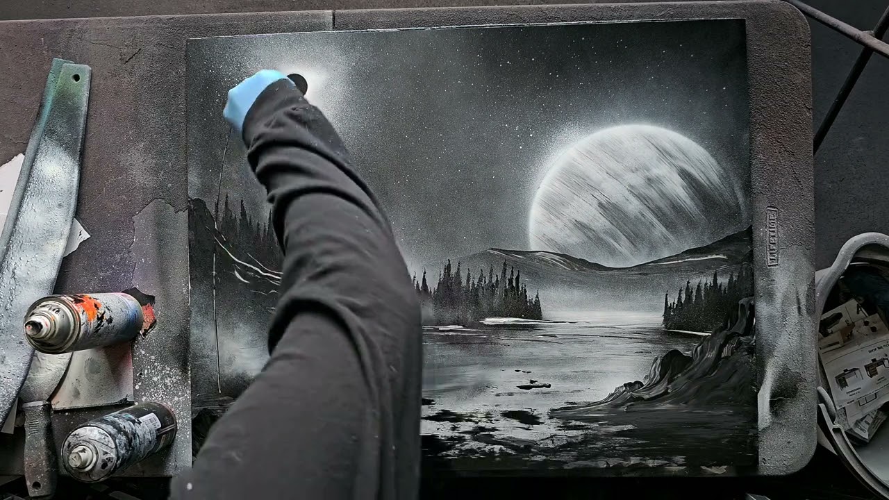 Black and White Nature Spray Paint Art