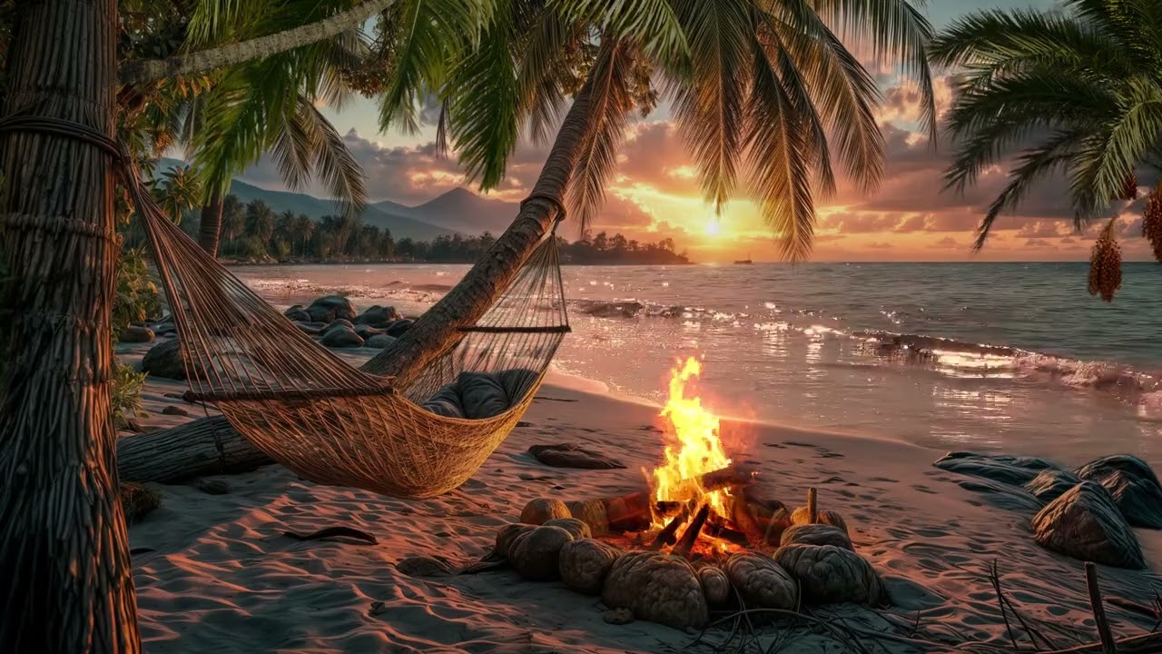 Golden Hour by the Shore 🌊🔥 | Relaxing Campfire & Ocean Breeze Sounds