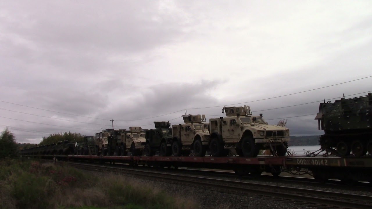 UP 3038 Leads A Military Train