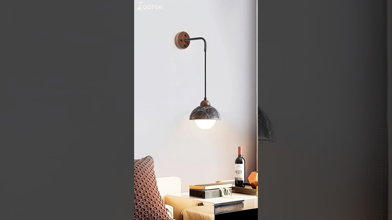 Mid-century modern adjustable wall light:Wood and marble blend ,retro practical charm.