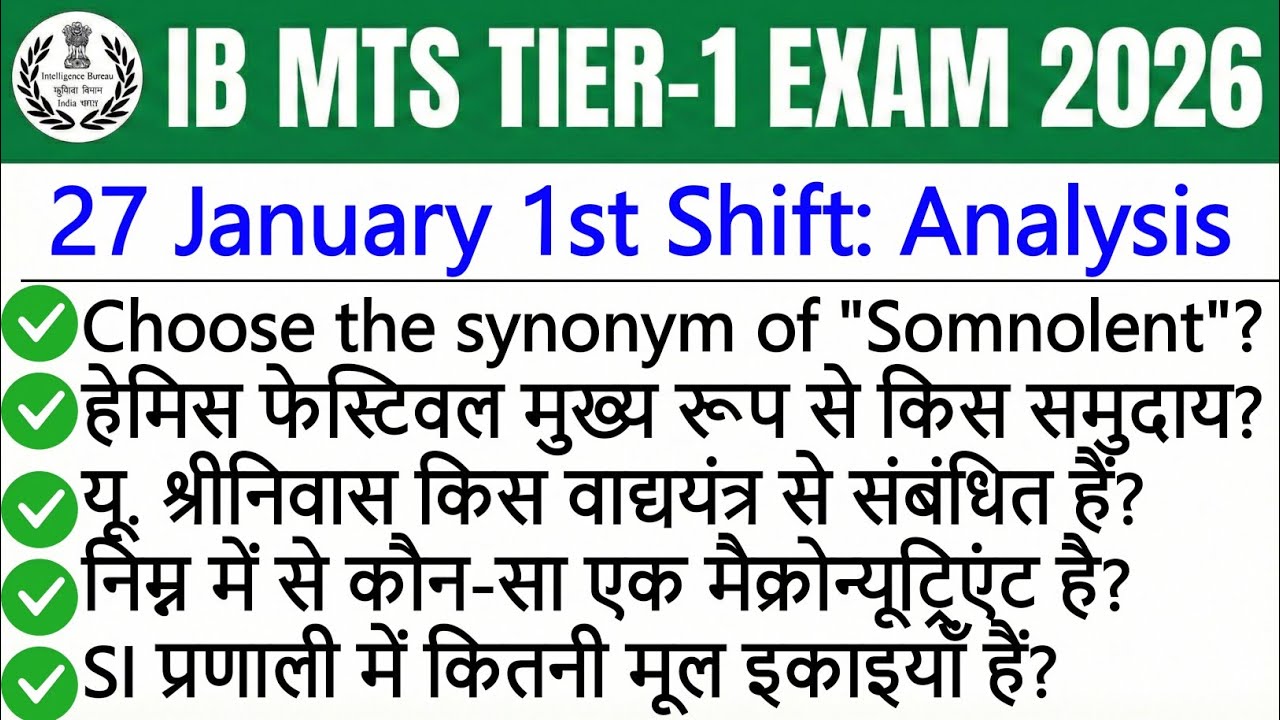 IB MTS 27 January 1st Shift Exam Analysis 2026 | IB MTS Today Paper Analysis | 