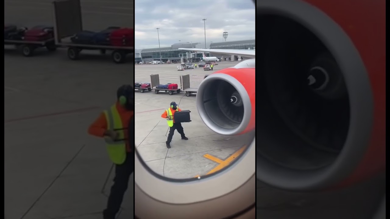 Luggage gets sucked by jet engine at a busy AirPort, footage caught by the passengers😳 #shortsvideo