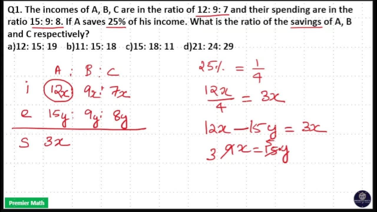 The incomes of A, B, C are in the ratio of 12 9 7 and their spending are in the ratio 15 9 8  If A s