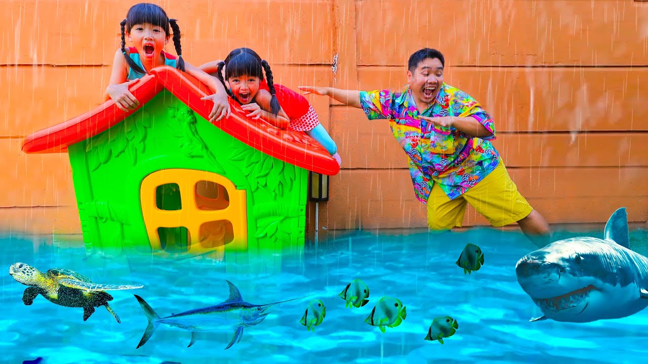 หนูยิ้มหนูแย้มเล่นละคร ฝนตกน้ำท่วมบ้าน