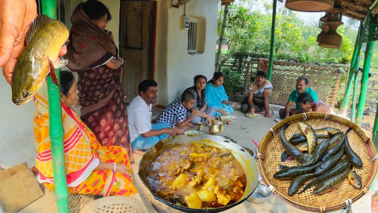 মামির হাতের চিকেন রান্না আর ঠাকুমার হাতের লেঠা মাছের টক দিয়ে দুপুরে জমি খাওয়া দাওয়া |