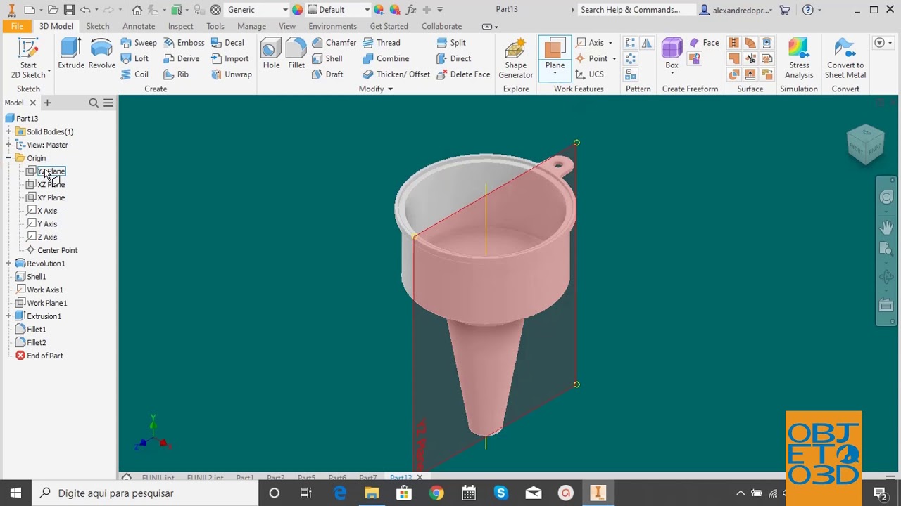Autodesk Inventor- Pe&ccedil;a pl&aacute;stica feita no curso de Inventor.