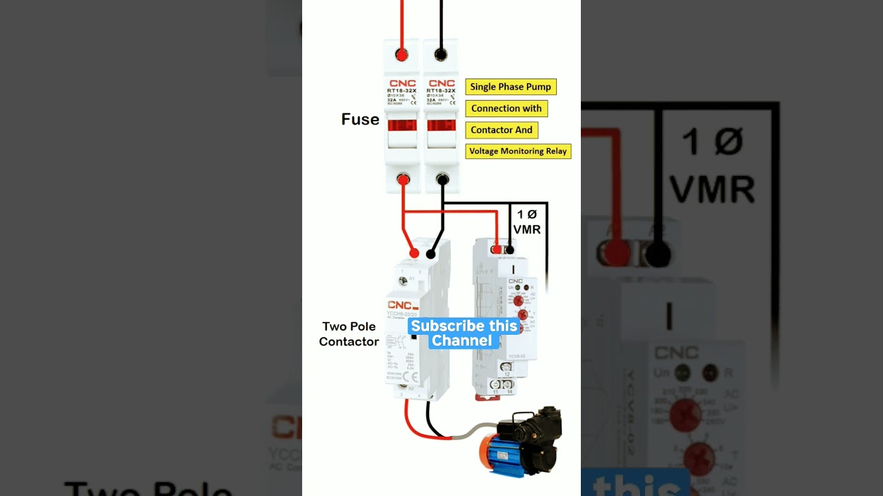 Single Phase Pump Connection With Conctor and voltage monitoring relay #relay #monitoring #shorts