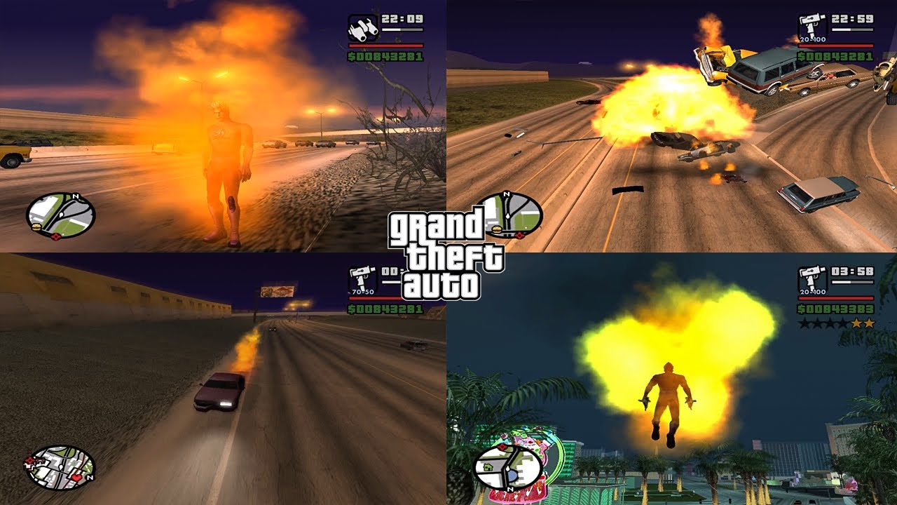 Gta San Andreas Fire man Mod gameplay (Funtastic Four) CLEO mod - GTA SA MODS 2021