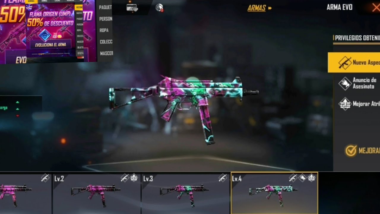 EVOLUCIONANDO LA UMP EVOLUTIVA A NIVEL MAXIMO *GRATIS* EN FREE FIRE//CAPONYRD