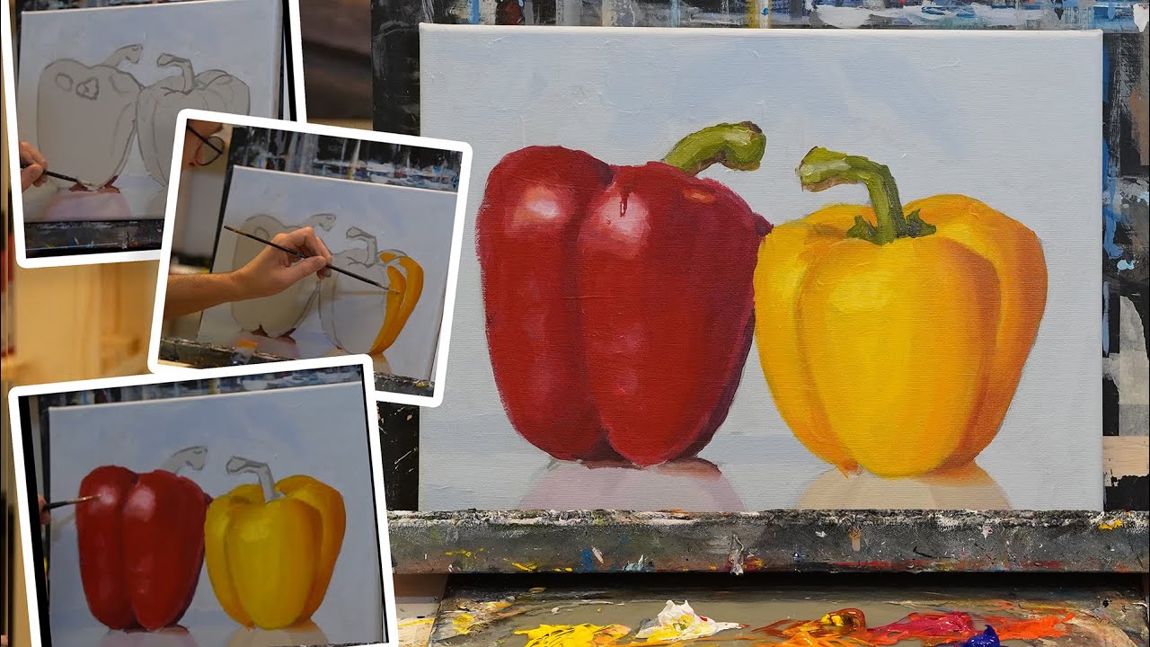 Painting bell peppers with acrylics. Acrylic painting tutorial