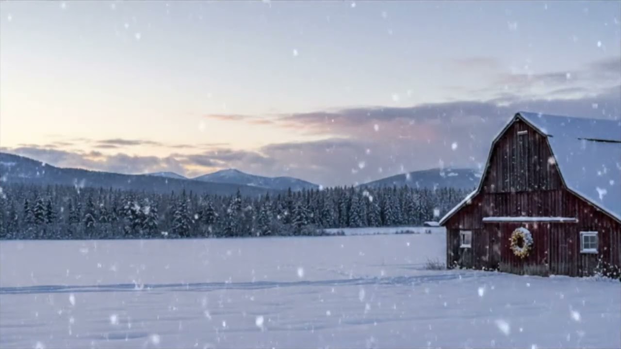 Winter Barn in Falling Snow | Serene Snowy Scene