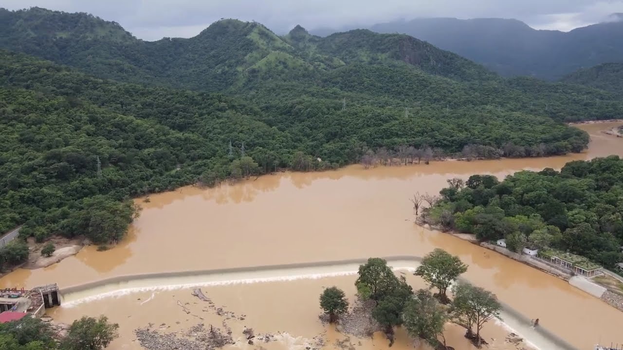 Minipe Anicut and its surrounding landscape before and after the Dithwa Cyclone