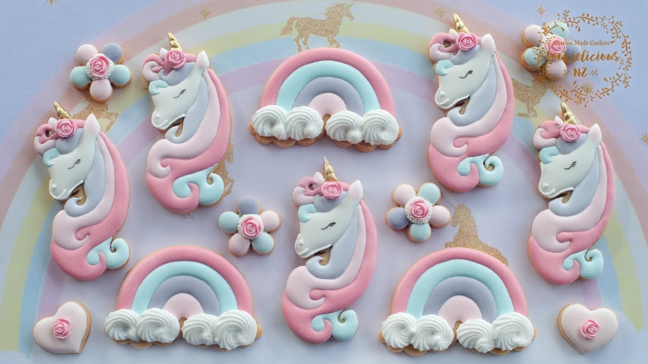 How to make PRETTY UNICORN COOKIES with LONG HAIR & FLUFFY CLOUDS RAINBOW COOKIES