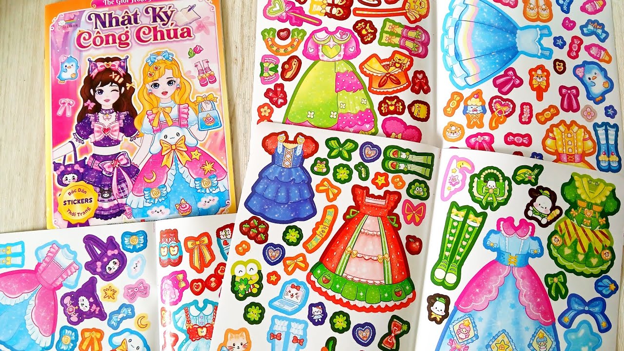 Sách hình dán sticker nhật ký công chúa hoạt hình phong cách Kuromi, Cinamoroll, Hello Kitty