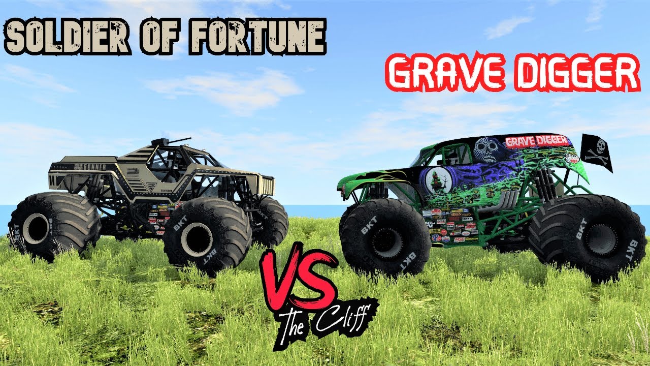 Monster Truck Gaming l Soldier of Fortune VS Grave Digger Challenge BeamNG Drive The Cliff @ The Hil