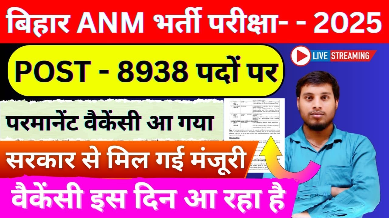 Bihar ANM Recruitment 2025 | 8938 पदों पर बड़ी भर्ती | Eligibility, Age, Syllabus & Apply Date